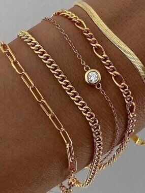 Gold 14k Gold Plated 5pc Cubic Zirconia Bracelet Set